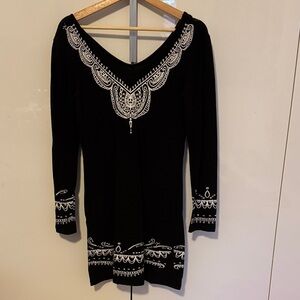 Effie's Heart Black Mini Dress with White Patterns